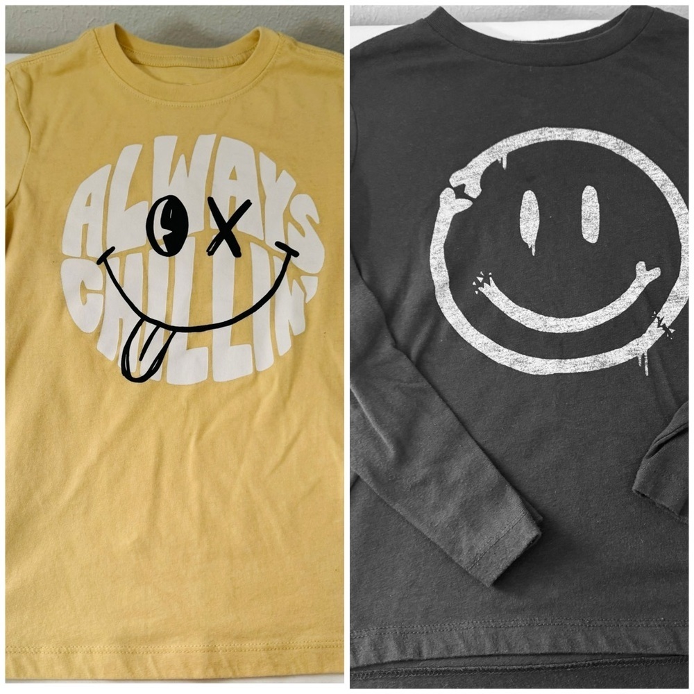 Old Navy Wonder Nation Boys Small Long & Short Sleeve Tees - Smiley Face EUC